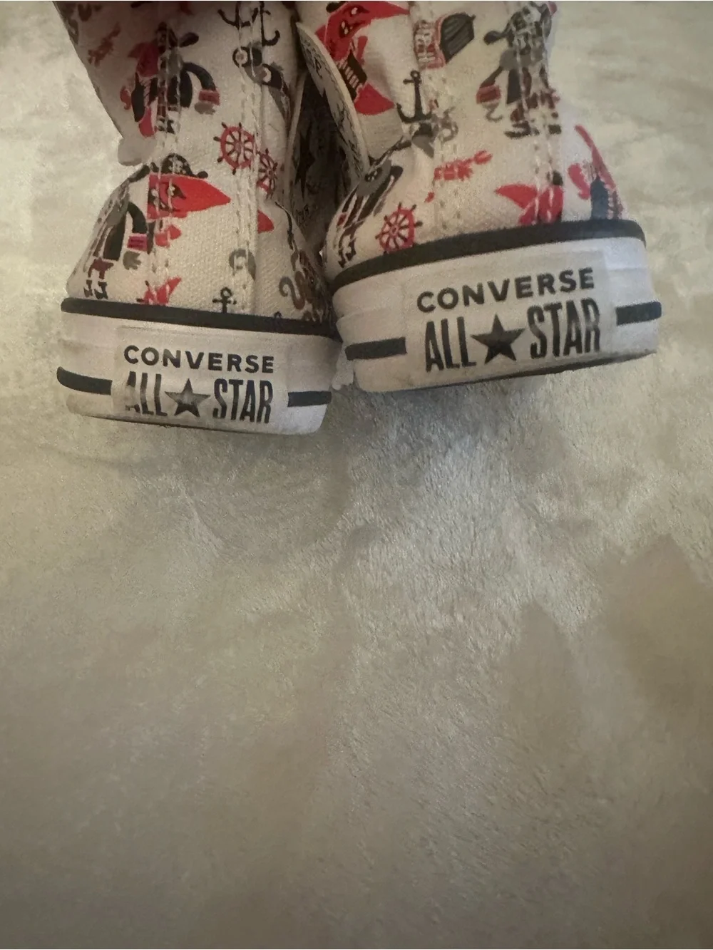 Converse Kids White High-Top Sneakers with Red & Black Pirate Print